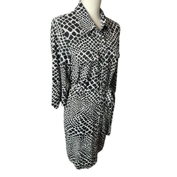 J McLaughlin Animal Print Button Up Shirt Dress Midi Stretch Pocket Women’s Sz L - Picture 2 of 5